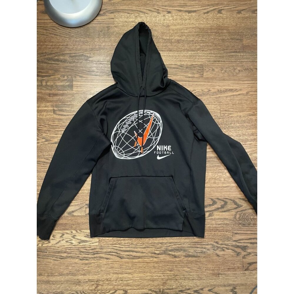 Mens Black Orange Nike Football Dri Fit Hooded Hoodie Sweatshirt Size Medium